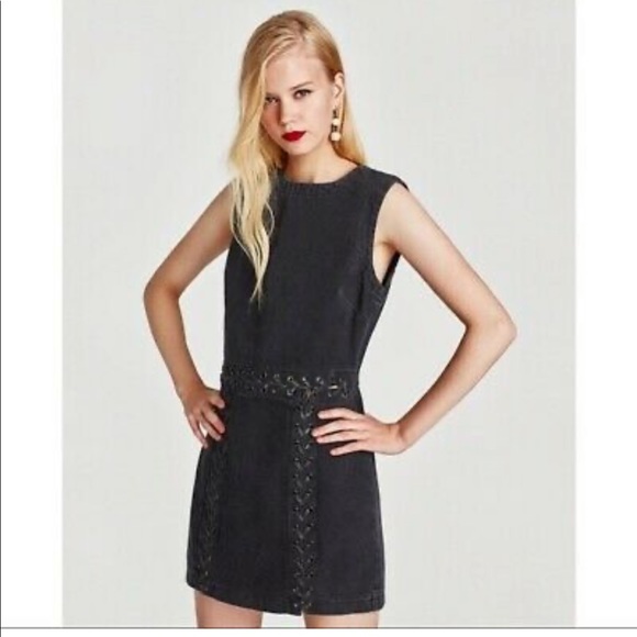 Zara Denim Mini Dress in Washed Black - Picture 1 of 9